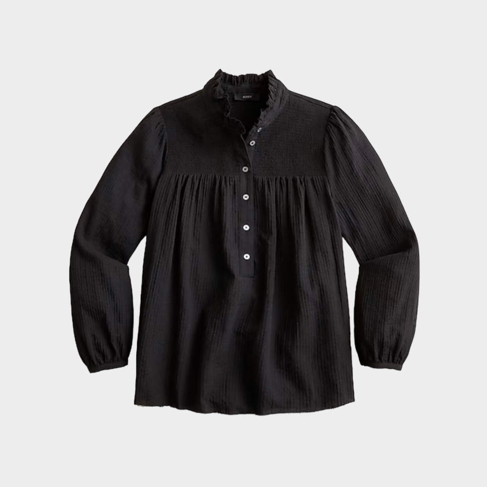 J.Crew Long Sleeve Soft Gauze Garden Top - Size XS- Black